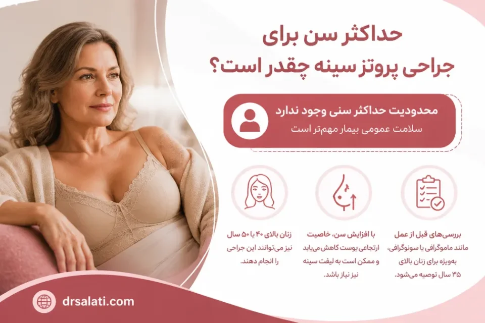 نمای توضیحی درباره حداکثر سن برای جراحی پروتز سینه چقدر است